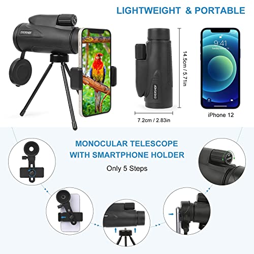 Monocular Telescope with Low Night Vision for Adults Kids,12X50 High Power Mini Zoom Monoculars with Smartphone/iPhone Adapter Tripod,Gifts for Bird Watching Hunting Camping Traveling Star Sports