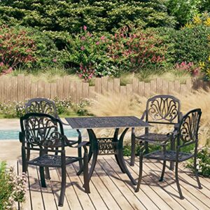 kthlbrh 5 piece bistro set cast aluminum black, outdoor patio table and chairs, patio furniture set for outdoor, deck, yard, porch