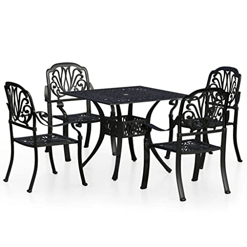 KTHLBRH 5 Piece Bistro Set Cast Aluminum Black, Outdoor Patio Table and Chairs, Patio Furniture Set for Outdoor, Deck, Yard, Porch