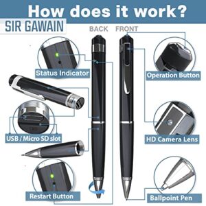 SIRGAWAIN [Upgraded 2023] Mini Spy Camera Hidden Camera Pen 1080p - Small Nanny Cam Spy Pen Camera Full HD Video or Picture Taking - Secret Camera with Wide Angle Lens, Rechargeable