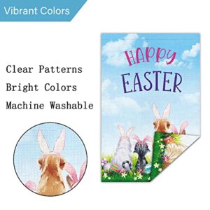 Happy Easter Garden Flag 12x18 Double Sided Vertical, Burlap Small Cat Dog with Rabbit Ear Easter Flag Sign Welcome Spring Outdoor Outside Decorations (ONLY FLAG)