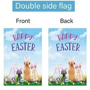 Happy Easter Garden Flag 12x18 Double Sided Vertical, Burlap Small Cat Dog with Rabbit Ear Easter Flag Sign Welcome Spring Outdoor Outside Decorations (ONLY FLAG)