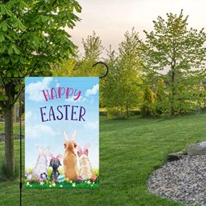 Happy Easter Garden Flag 12x18 Double Sided Vertical, Burlap Small Cat Dog with Rabbit Ear Easter Flag Sign Welcome Spring Outdoor Outside Decorations (ONLY FLAG)