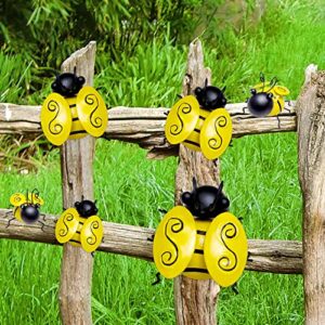 qmcahce metal bumblebee wall decoration, 3d iron bee art sculpture outdoor home garden courtyard lawn fence wall decoration, metal bee hanging wall decorations(yellow)