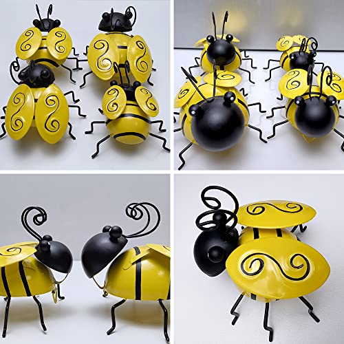 QMCAHCE Metal Bumblebee Wall Decoration, 3D Iron Bee Art Sculpture Outdoor Home Garden Courtyard Lawn Fence Wall Decoration, Metal Bee Hanging Wall Decorations(Yellow)