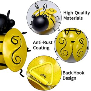 QMCAHCE Metal Bumblebee Wall Decoration, 3D Iron Bee Art Sculpture Outdoor Home Garden Courtyard Lawn Fence Wall Decoration, Metal Bee Hanging Wall Decorations(Yellow)