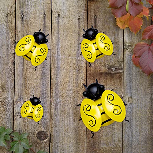 QMCAHCE Metal Bumblebee Wall Decoration, 3D Iron Bee Art Sculpture Outdoor Home Garden Courtyard Lawn Fence Wall Decoration, Metal Bee Hanging Wall Decorations(Yellow)