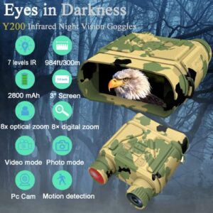 Jadfezy Night Vision Goggles Night Vision Binoculars for Total Darkness,Digital Infrared Night Vision with 3'' Large Viewing Screen and 64GB SD Card for Observing and Recording (Camouflage)