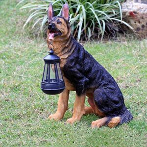 garden dog statues, outdoor dog decor with solar lights, solar dog ornaments, for patio, lawn, yard,german shepherd