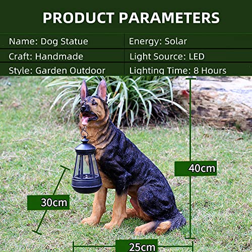 Garden Dog Statues, Outdoor Dog Decor with Solar Lights, Solar Dog Ornaments, for Patio, Lawn, Yard,German Shepherd