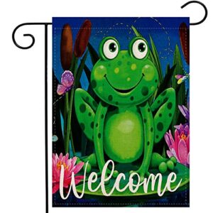 welcome frog garden flag vertical double sided, farmhouse holiday yard outdoor decoration 12 x 18 inch