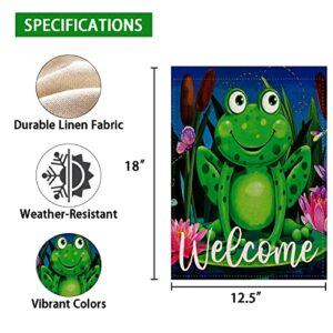 Welcome Frog Garden Flag Vertical Double Sided, Farmhouse Holiday Yard Outdoor Decoration 12 x 18 Inch