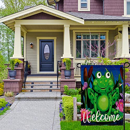 Welcome Frog Garden Flag Vertical Double Sided, Farmhouse Holiday Yard Outdoor Decoration 12 x 18 Inch