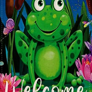 Welcome Frog Garden Flag Vertical Double Sided, Farmhouse Holiday Yard Outdoor Decoration 12 x 18 Inch