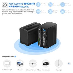 Neewer Fast Charger Dual USB with 2-Pack 6600mAh Replacement NP-F970 Batteries, Compatible with Sony NP-F970 F960 F950 F770 F750 F570 F550 ,Handycam and Neewer Led Light, Monitor, Motorized Slider