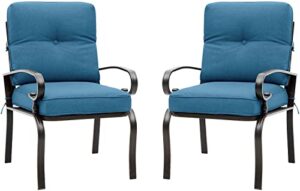 incbruce metal outdoor dining chairs patio chairs set of 2, wrought iron chair steel frame restaurant chair, all-weather garden seating chair with arms and seat cushions (peacock blue)