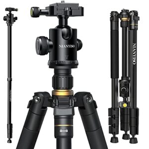 77” dslr camera tripod for travel – nianyiso compact tripod for camera, professional tripod with 36mm 360 degree ball head, lightweight aluminum camera tripods & monopods load up to 33 lbs
