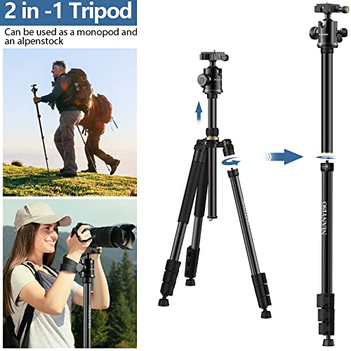 77” DSLR Camera Tripod for Travel - NIANYISO Compact Tripod for Camera, Professional Tripod with 36mm 360 Degree Ball Head, Lightweight Aluminum Camera Tripods & Monopods Load up to 33 lbs