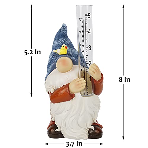 FORUP Resin Gnome Rain Gauges, Resin Gnome Garden Statue with a Plastic Rain Gauge, Hand Painted Gnome Sculpture Water Gauge for Rain