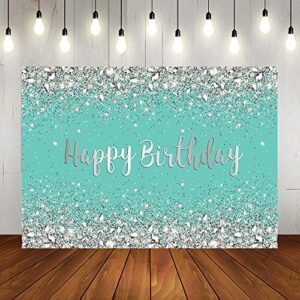 breakfast blue and sliver birthday photography backdrop sweet 16th 21st shiny diamonds background girls adult women happy birthday party decorations cake table banner photo booth props 7x5ft