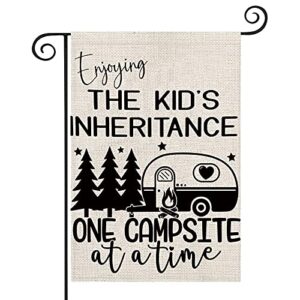 ZJXHPO Camper Gift Enjoying The Kids Inheritance One Campsite At a Time Garden Flag Happy Camping Gift Travel Trailer Flag Yard Porch Sign (Enjoying THE KIDS)