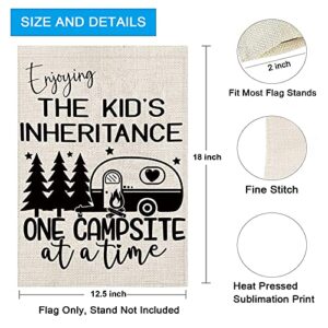 ZJXHPO Camper Gift Enjoying The Kids Inheritance One Campsite At a Time Garden Flag Happy Camping Gift Travel Trailer Flag Yard Porch Sign (Enjoying THE KIDS)