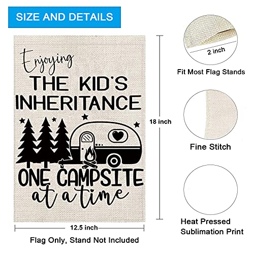 ZJXHPO Camper Gift Enjoying The Kids Inheritance One Campsite At a Time Garden Flag Happy Camping Gift Travel Trailer Flag Yard Porch Sign (Enjoying THE KIDS)