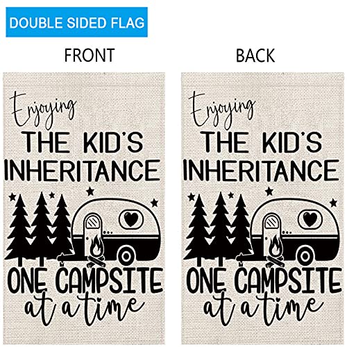 ZJXHPO Camper Gift Enjoying The Kids Inheritance One Campsite At a Time Garden Flag Happy Camping Gift Travel Trailer Flag Yard Porch Sign (Enjoying THE KIDS)