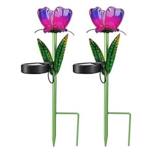 zfranc solar stake lights outdoor glass flower stakes with led panel,garden landscape accent lamp for lawn patio & courtyard