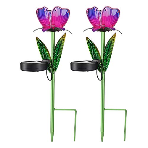 ZFRANC Solar Stake Lights Outdoor Glass Flower Stakes with LED Panel,Garden Landscape Accent Lamp for Lawn Patio & Courtyard