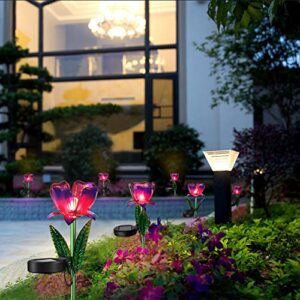 ZFRANC Solar Stake Lights Outdoor Glass Flower Stakes with LED Panel,Garden Landscape Accent Lamp for Lawn Patio & Courtyard