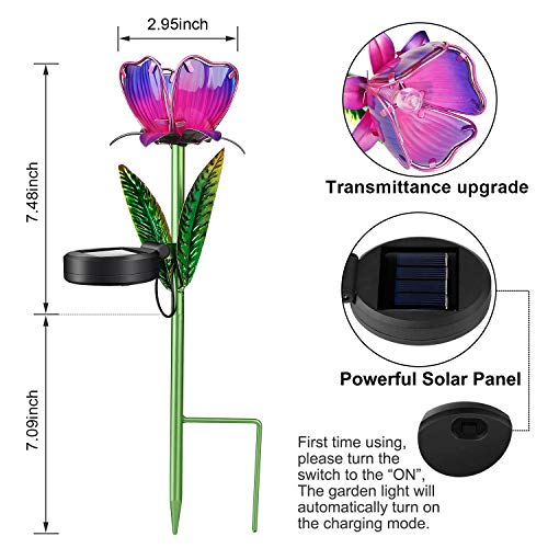 ZFRANC Solar Stake Lights Outdoor Glass Flower Stakes with LED Panel,Garden Landscape Accent Lamp for Lawn Patio & Courtyard