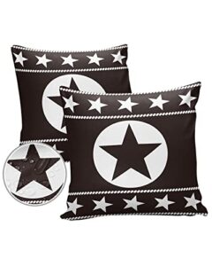 outdoor throw pillow covers waterproof pillow cases 18x18in texas retro western stars decorative pillow covers square cushion cases for couch sofa patio garden,2 pack rustic dark brown back