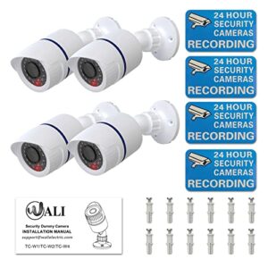 WALI Dummy Fake Simulated Surveillance Security CCTV Dome Camera Indoor Outdoor with One LED Light, Warning Security Alert Sticker Decal (TC-W4), 4 Packs, White