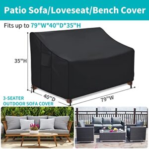 Patio Furniture Covers Waterproof, M Mehoom Outdoor Furniture Covers for Patio Loveseats, 600D UV-Coated Windproof Outdoor Couch Cover 3 Seater with Air Vent & Retractable Rope (79" Wx40 Dx35 H)