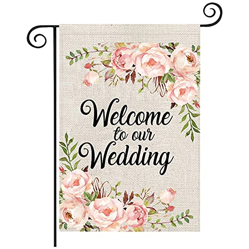 LEVLO Wedding Double Sided Garden Flag Wedding Outdoor Decor Welcome to Our Wedding Garden Banner Flag Wedding Welcome Gift (Welcome to Our Wedding)