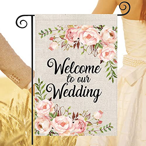 LEVLO Wedding Double Sided Garden Flag Wedding Outdoor Decor Welcome to Our Wedding Garden Banner Flag Wedding Welcome Gift (Welcome to Our Wedding)