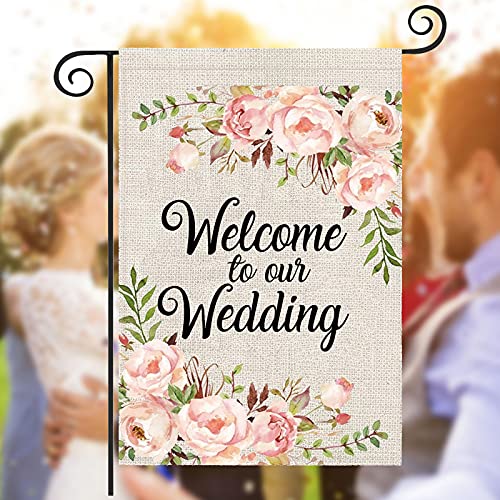 LEVLO Wedding Double Sided Garden Flag Wedding Outdoor Decor Welcome to Our Wedding Garden Banner Flag Wedding Welcome Gift (Welcome to Our Wedding)