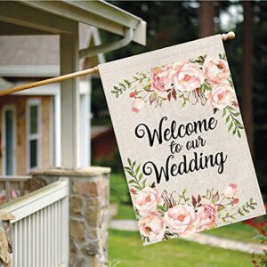 LEVLO Wedding Double Sided Garden Flag Wedding Outdoor Decor Welcome to Our Wedding Garden Banner Flag Wedding Welcome Gift (Welcome to Our Wedding)