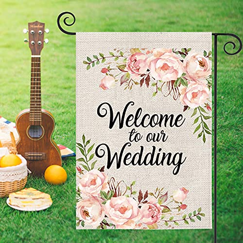 LEVLO Wedding Double Sided Garden Flag Wedding Outdoor Decor Welcome to Our Wedding Garden Banner Flag Wedding Welcome Gift (Welcome to Our Wedding)