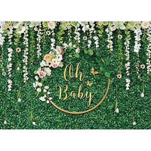 maijoeyy 7x5ft baby shower backdrop greenery oh baby backdrop for girl or boy floral gender neutral baby shower backdrop for photography newborn announce pregnancy party decorations