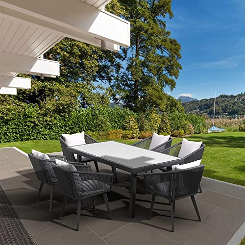 Astomi Outdoor Patio Dining Sets: 7 Pieces Patio Furniture with Dining Table and Wicker Chair Set of 6 - Outdoor Rattan Conversation Sets for Backyard Balcony Garden