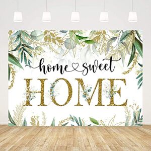ticuenicoa 7x5ft housewarming backdrop green leaves background for new house party decorations gold housewarming photography home sweet home banner background photo booth wedding cake table supplies
