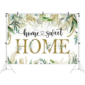 Ticuenicoa 7x5ft Housewarming Backdrop Green Leaves Background for New House Party Decorations Gold Housewarming Photography Home Sweet Home Banner Background Photo Booth Wedding Cake Table Supplies