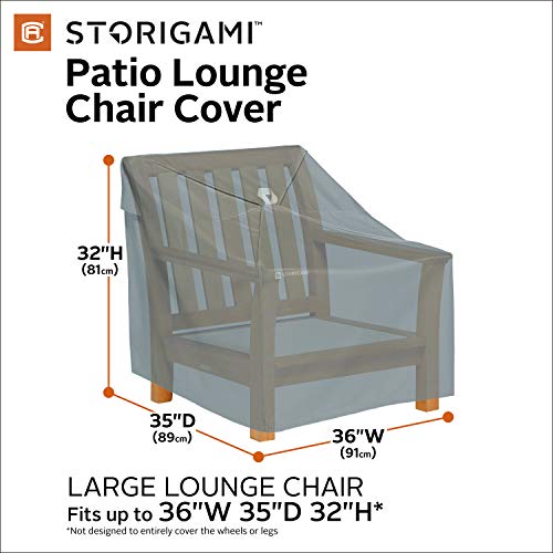 Classic Accessories Storigami Water-Resistant 36 Inch Easy Fold Lounge Chair Cover, 2-Pack, Monument Grey, Patio Furniture Covers