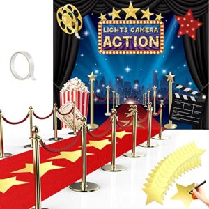 6 x 5 ft movie theme photography backdrop red carpet party decorations runner red carpet runner 2.6 x 15 ft with carpet tape and 24 pieces 8 inch gold star paper cutouts for party decoration supplies