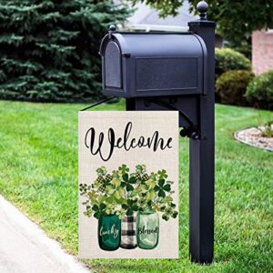 Whaline St. Patrick's Day Garden Flag Vase Lucky Clover Garden Yard Flag Mason Jars Double Sided Print Yard Banner Irish Spring Seasonal Outdoor Home Decoration Garden Flag Welcome Yard Decoration