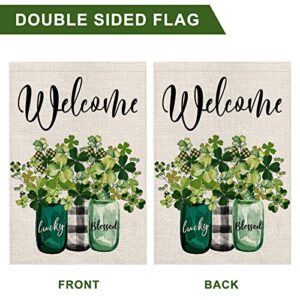 Whaline St. Patrick's Day Garden Flag Vase Lucky Clover Garden Yard Flag Mason Jars Double Sided Print Yard Banner Irish Spring Seasonal Outdoor Home Decoration Garden Flag Welcome Yard Decoration