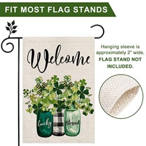 Whaline St. Patrick's Day Garden Flag Vase Lucky Clover Garden Yard Flag Mason Jars Double Sided Print Yard Banner Irish Spring Seasonal Outdoor Home Decoration Garden Flag Welcome Yard Decoration