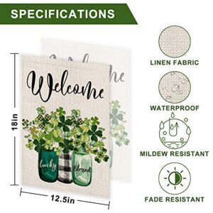 Whaline St. Patrick's Day Garden Flag Vase Lucky Clover Garden Yard Flag Mason Jars Double Sided Print Yard Banner Irish Spring Seasonal Outdoor Home Decoration Garden Flag Welcome Yard Decoration